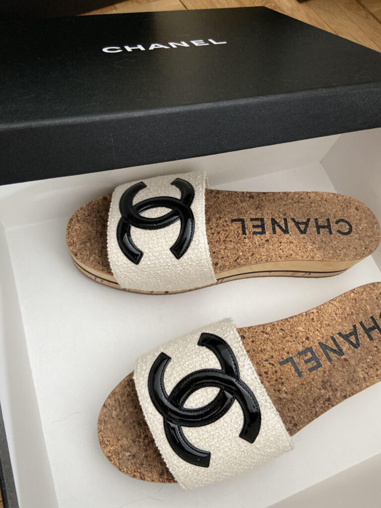 a pair of Chanel shoes