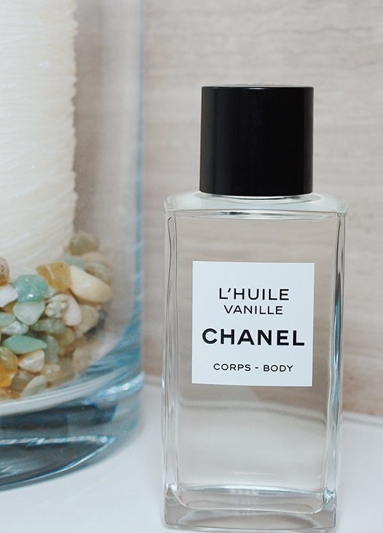 Chanel Body Oil bottle labeled L'Huile Vanille Channel Corps - Body